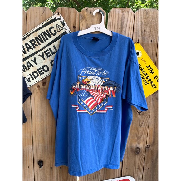 Vintage 1997 American Proud American eagle ,American flag Blue t-shirt Size  XXL - Picture 1 of 6